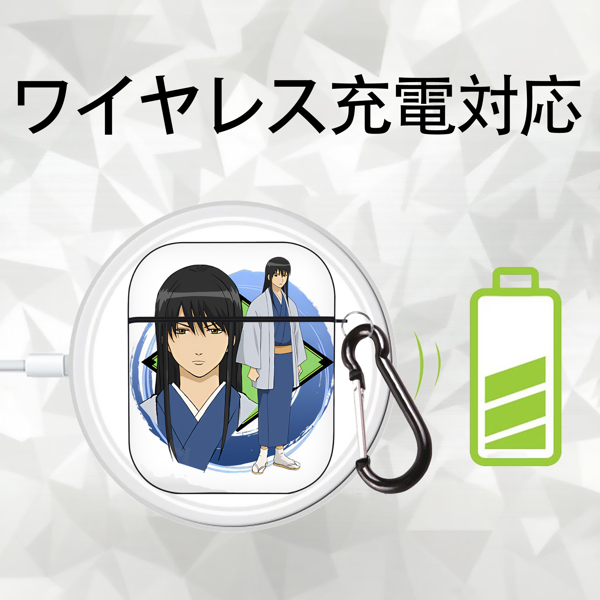 ぎんたま 坂田銀時（さかたぎんとき） 神楽 志村新八（しむら しんぱち） GINTAMA Sakata Gintoki Kagura Shimura Shinpachi AirPods 第2世代保護ケース ハードシェル ブラック 耐衝撃・防指紋・カラビナ付き