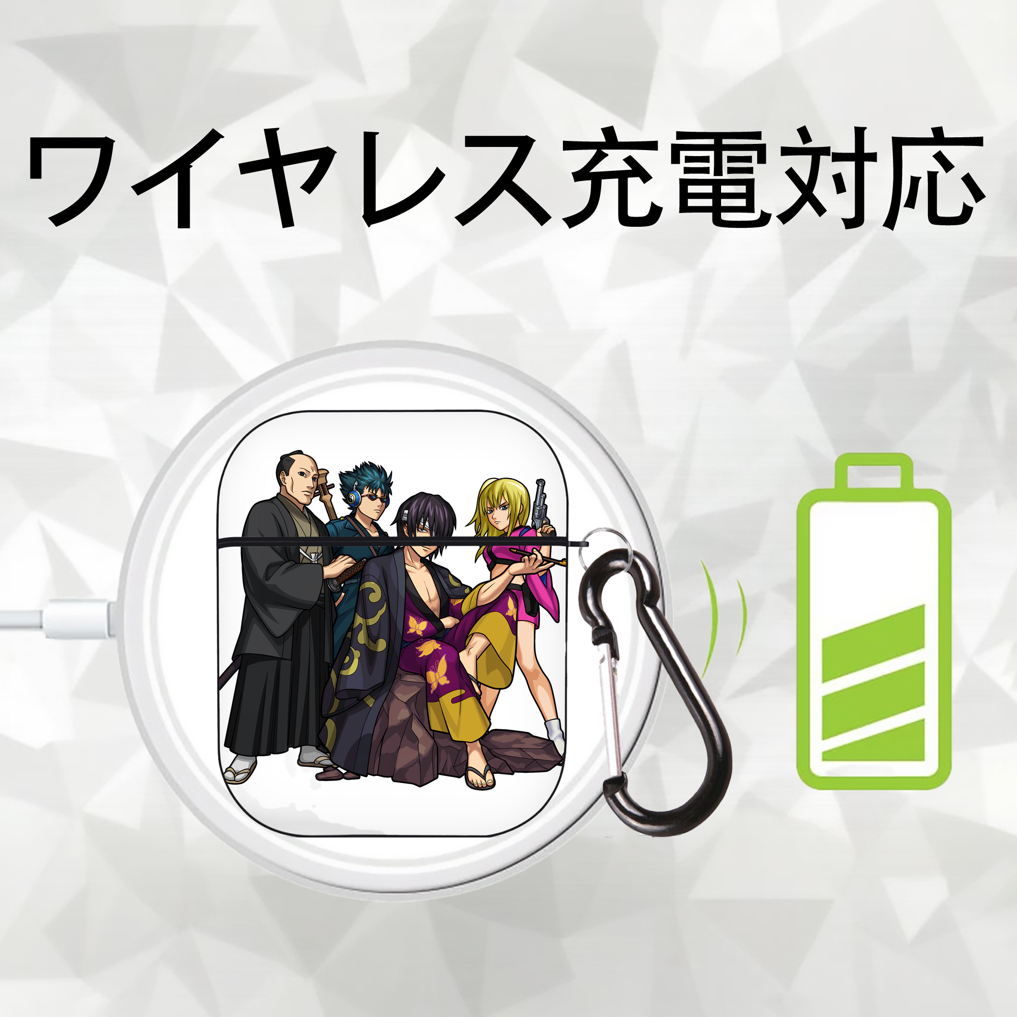 ぎんたま 坂田銀時（さかたぎんとき） 神楽 志村新八（しむら しんぱち） GINTAMA Sakata Gintoki Kagura Shimura Shinpachi AirPods 第2世代保護ケース ハードシェル ブラック 耐衝撃・防指紋・カラビナ付き