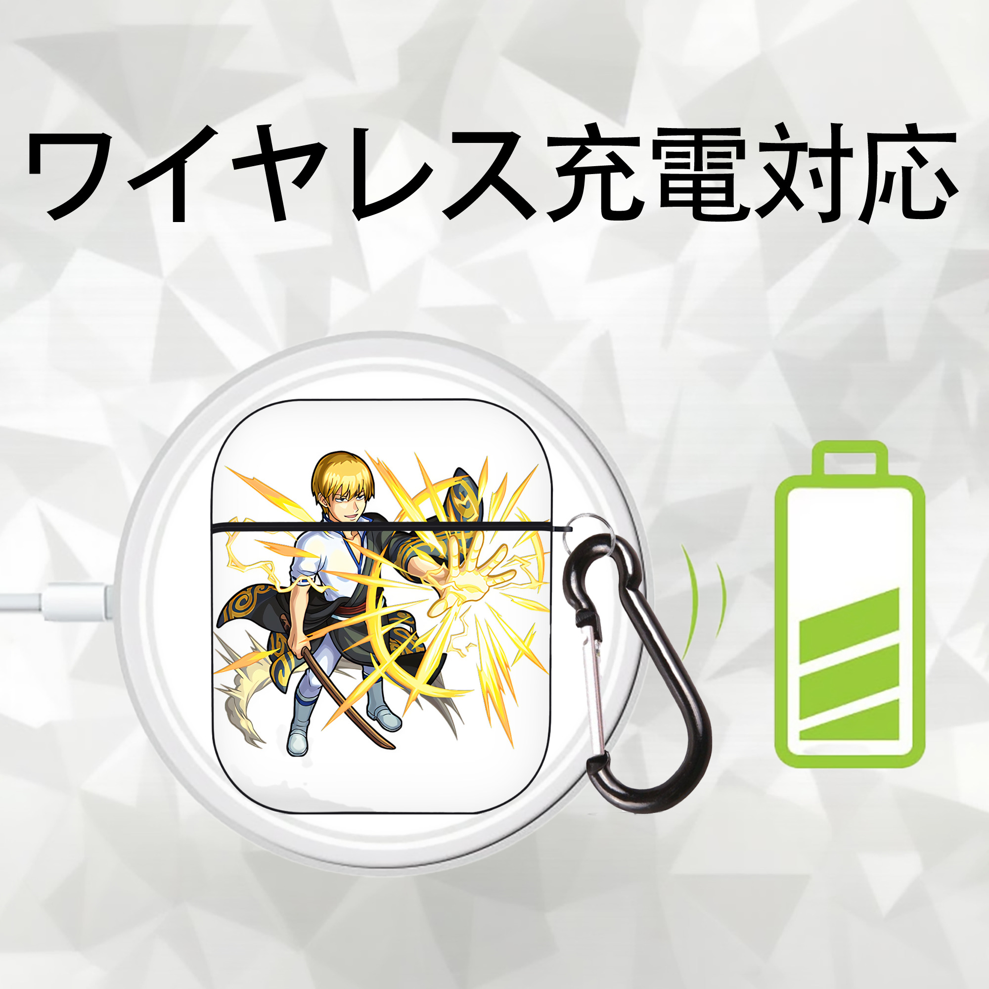 ぎんたま 坂田銀時（さかたぎんとき） 神楽 志村新八（しむら しんぱち） GINTAMA Sakata Gintoki Kagura Shimura Shinpachi AirPods 第2世代保護ケース ハードシェル ブラック 耐衝撃・防指紋・カラビナ付き
