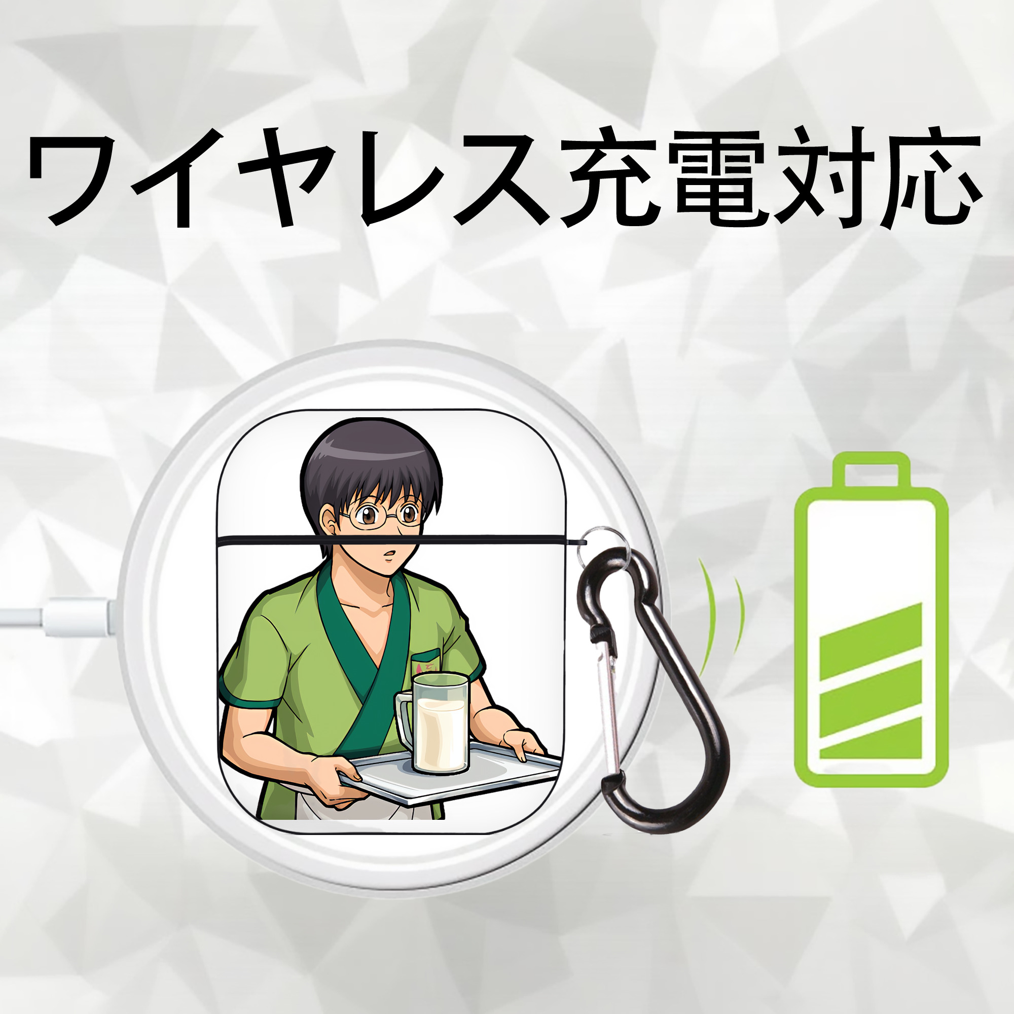 ぎんたま 坂田銀時（さかたぎんとき） 神楽 志村新八（しむら しんぱち） GINTAMA Sakata Gintoki Kagura Shimura Shinpachi AirPods 第2世代保護ケース ハードシェル ブラック 耐衝撃・防指紋・カラビナ付き