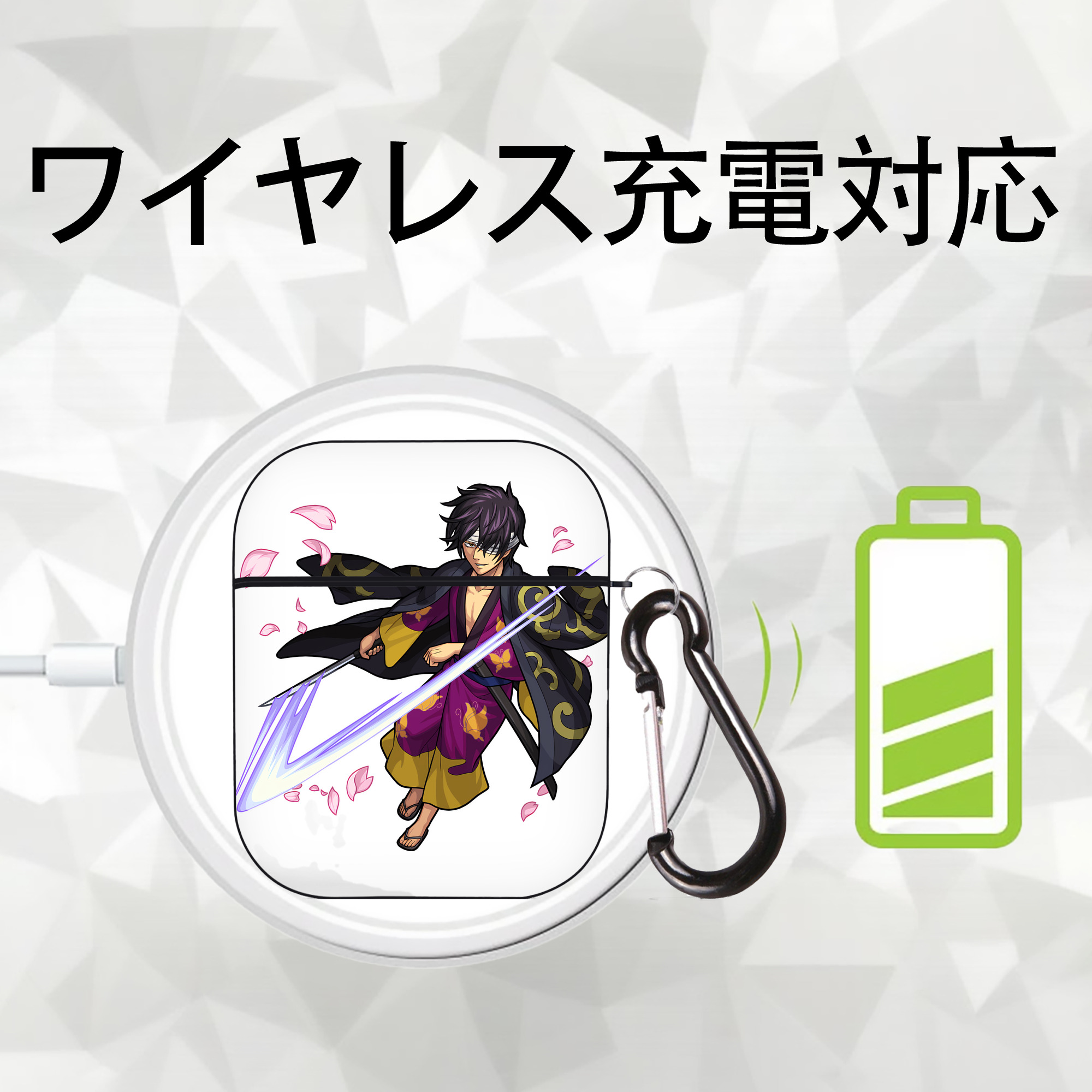 ぎんたま 坂田銀時（さかたぎんとき） 神楽 志村新八（しむら しんぱち） GINTAMA Sakata Gintoki Kagura Shimura Shinpachi AirPods 第2世代保護ケース ハードシェル ブラック 耐衝撃・防指紋・カラビナ付き