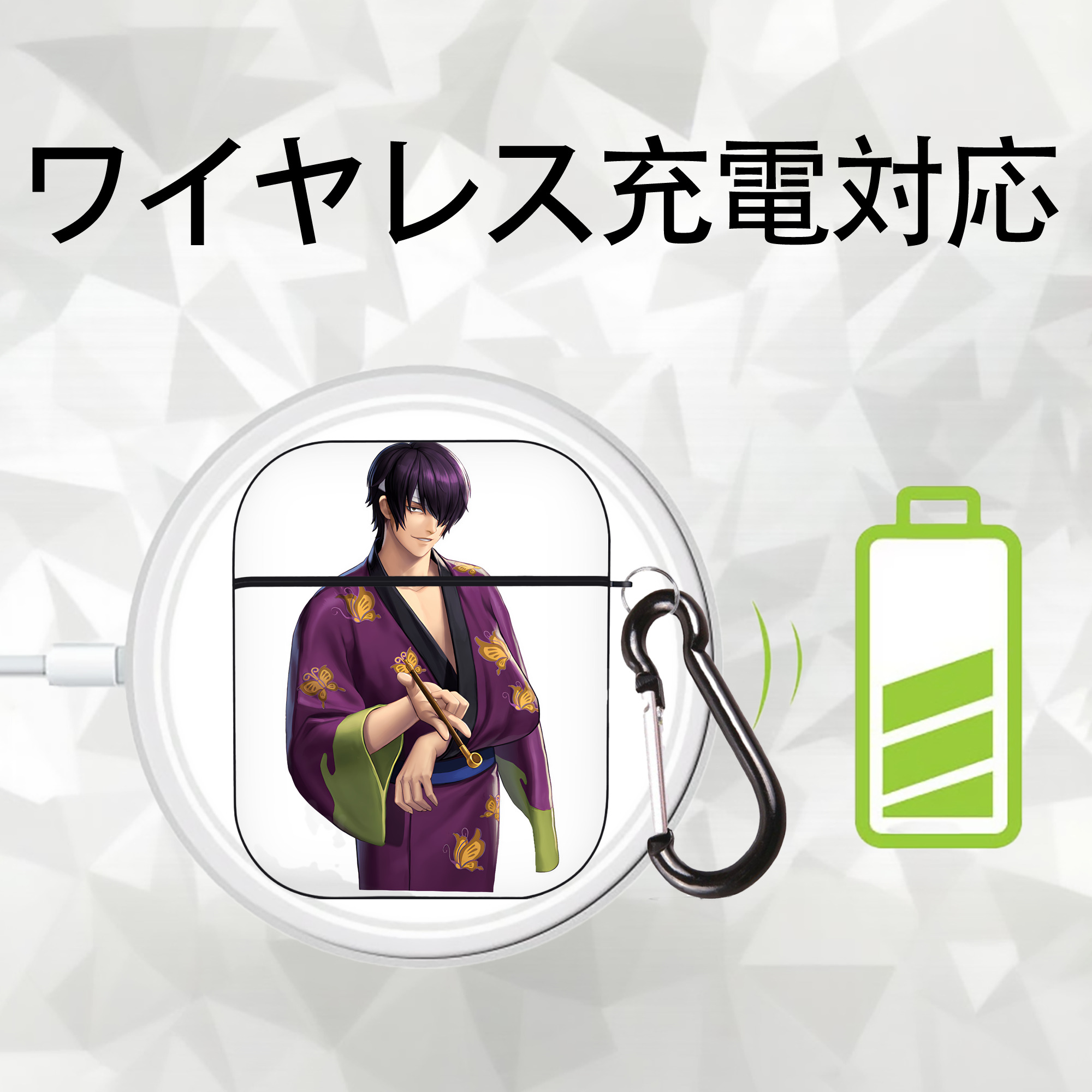 ぎんたま 坂田銀時（さかたぎんとき） 神楽 志村新八（しむら しんぱち） GINTAMA Sakata Gintoki Kagura Shimura Shinpachi AirPods 第2世代保護ケース ハードシェル ブラック 耐衝撃・防指紋・カラビナ付き