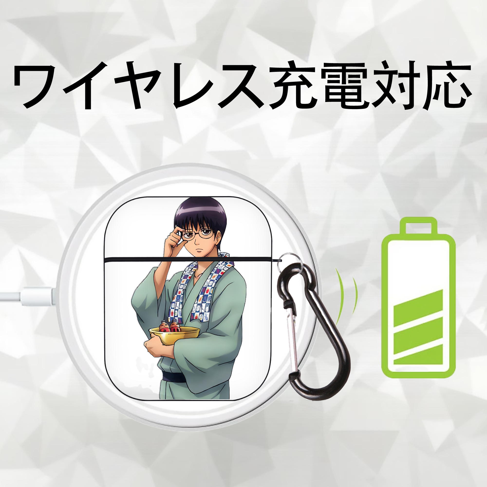 ぎんたま 坂田銀時（さかたぎんとき） 神楽 志村新八（しむら しんぱち） GINTAMA Sakata Gintoki Kagura Shimura Shinpachi AirPods 第2世代保護ケース ハードシェル ブラック 耐衝撃・防指紋・カラビナ付き