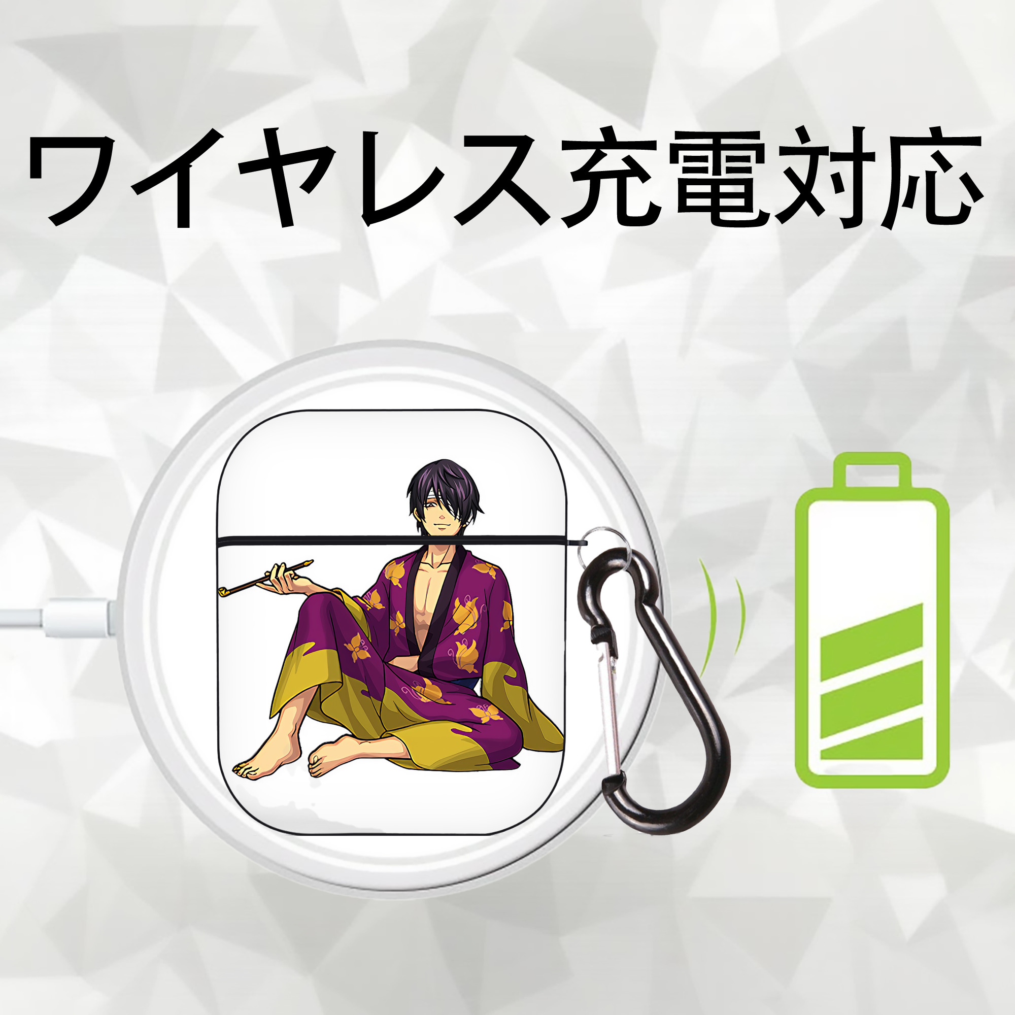 ぎんたま 坂田銀時（さかたぎんとき） 神楽 志村新八（しむら しんぱち） GINTAMA Sakata Gintoki Kagura Shimura Shinpachi AirPods 第2世代保護ケース ハードシェル ブラック 耐衝撃・防指紋・カラビナ付き