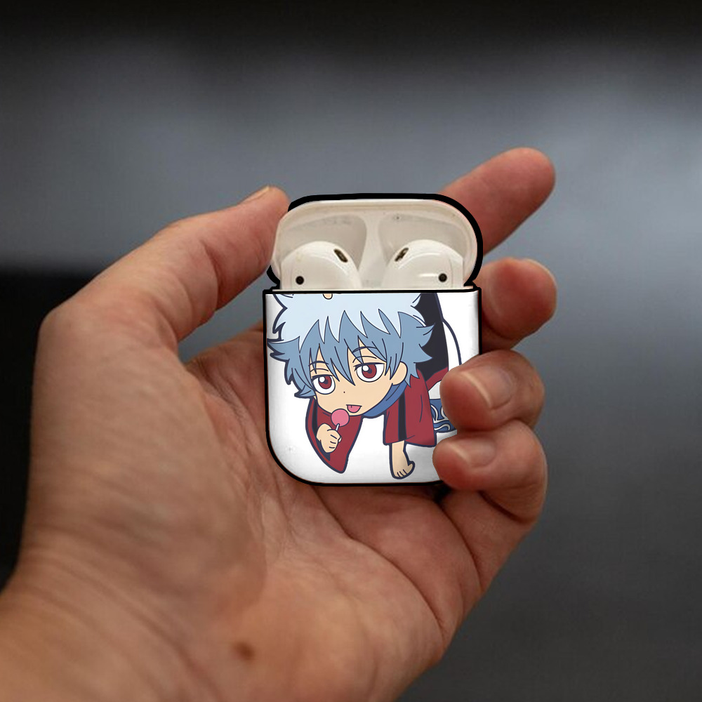 ぎんたま 坂田銀時（さかたぎんとき） 神楽 志村新八（しむら しんぱち） GINTAMA Sakata Gintoki Kagura Shimura Shinpachi AirPods 第2世代保護ケース ハードシェル ブラック 耐衝撃・防指紋・カラビナ付き