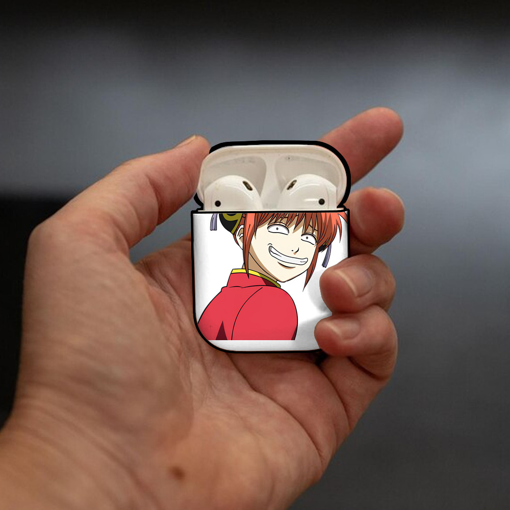 ぎんたま 坂田銀時（さかたぎんとき） 神楽 志村新八（しむら しんぱち） GINTAMA Sakata Gintoki Kagura Shimura Shinpachi AirPods 第2世代保護ケース ハードシェル ブラック 耐衝撃・防指紋・カラビナ付き