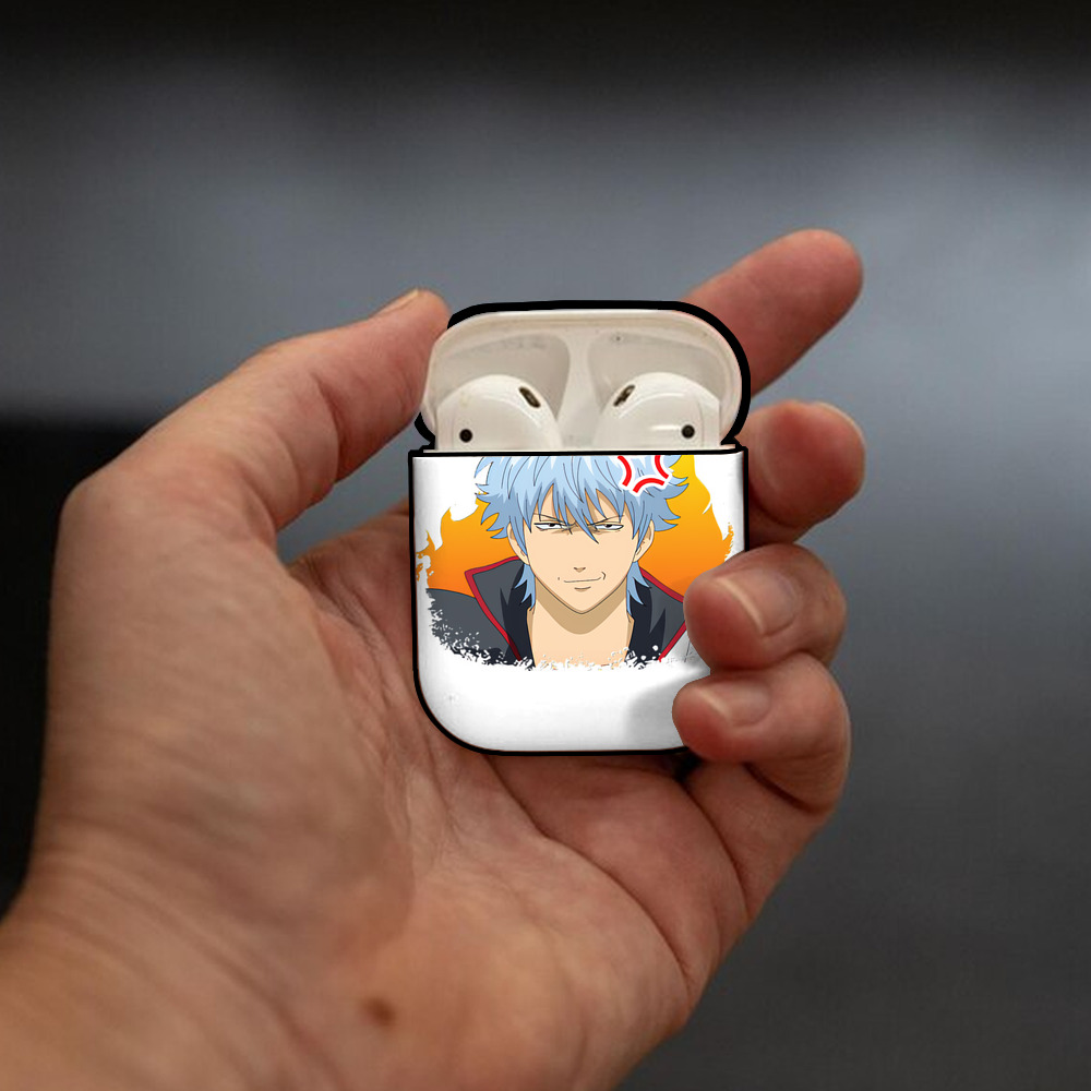 ぎんたま 坂田銀時（さかたぎんとき） 神楽 志村新八（しむら しんぱち） GINTAMA Sakata Gintoki Kagura Shimura Shinpachi AirPods 第2世代保護ケース ハードシェル ブラック 耐衝撃・防指紋・カラビナ付き