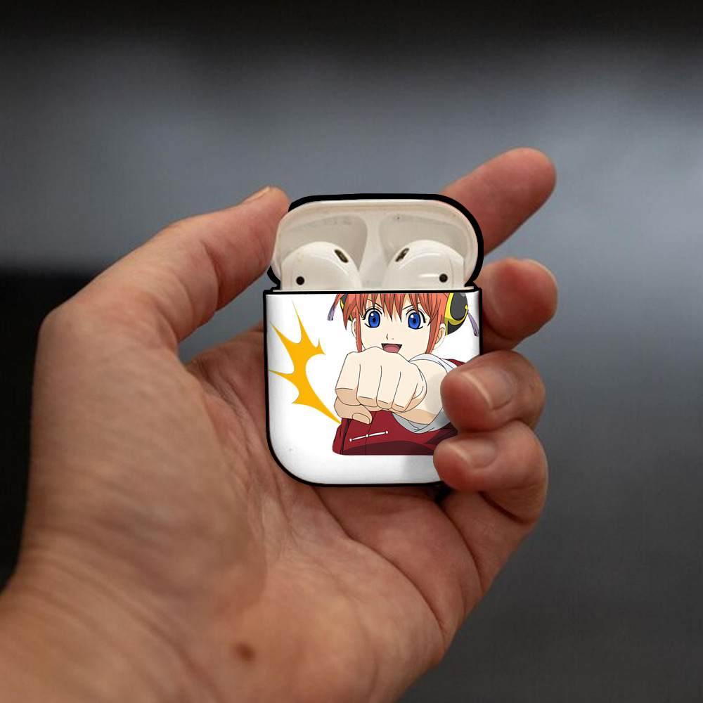 ぎんたま 坂田銀時（さかたぎんとき） 神楽 志村新八（しむら しんぱち） GINTAMA Sakata Gintoki Kagura Shimura Shinpachi AirPods 第2世代保護ケース ハードシェル ブラック 耐衝撃・防指紋・カラビナ付き