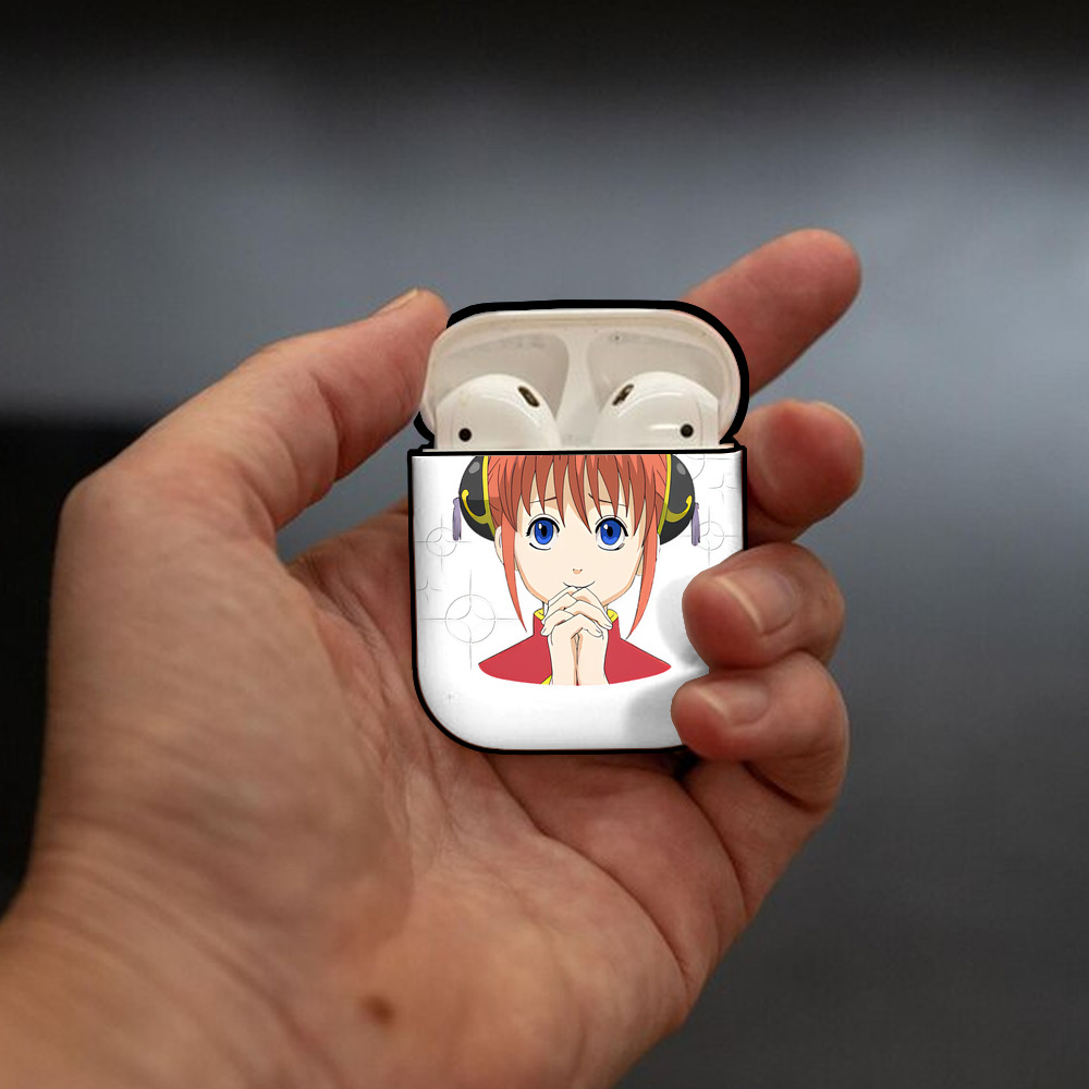 ぎんたま 坂田銀時（さかたぎんとき） 神楽 志村新八（しむら しんぱち） GINTAMA Sakata Gintoki Kagura Shimura Shinpachi AirPods 第2世代保護ケース ハードシェル ブラック 耐衝撃・防指紋・カラビナ付き