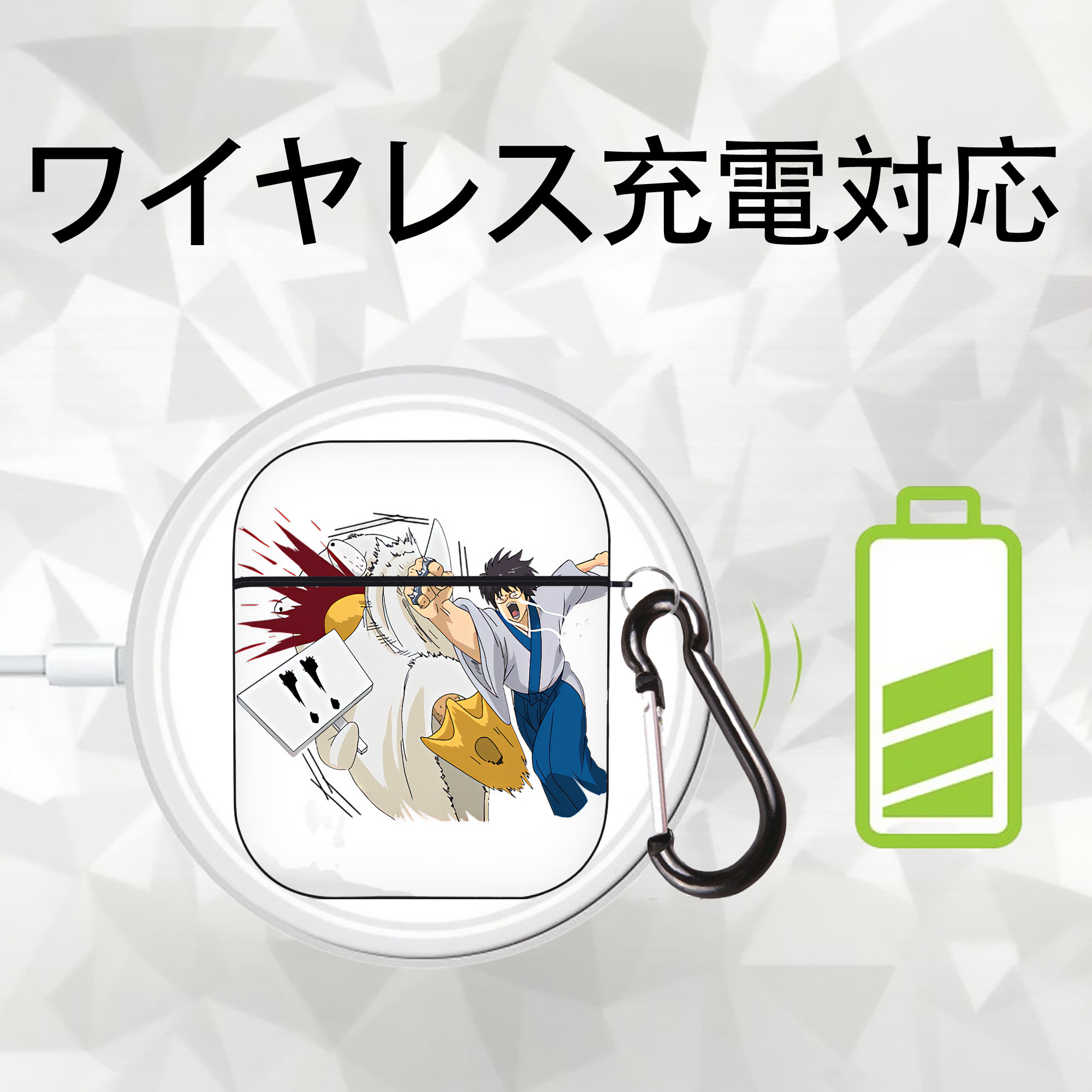 ぎんたま 坂田銀時（さかたぎんとき） 神楽 志村新八（しむら しんぱち） GINTAMA Sakata Gintoki Kagura Shimura Shinpachi AirPods 第2世代保護ケース ハードシェル ブラック 耐衝撃・防指紋・カラビナ付き