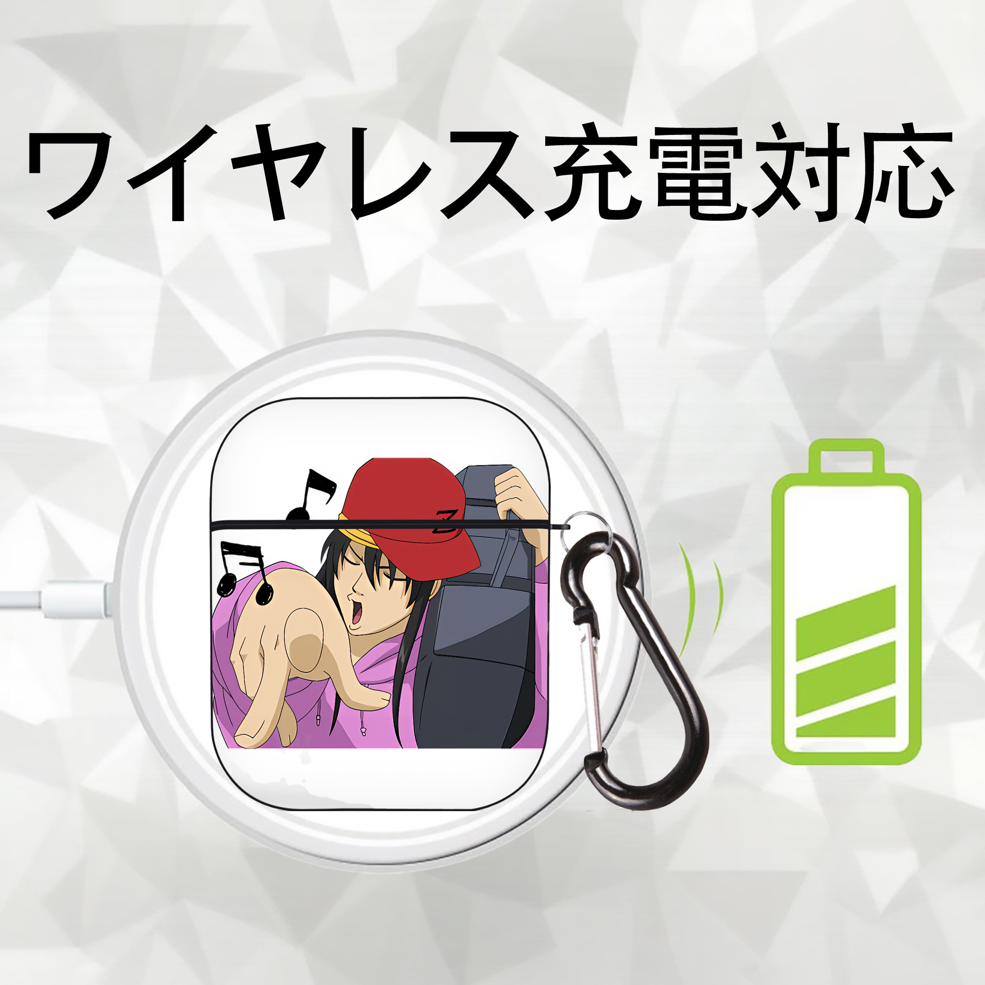 ぎんたま 坂田銀時（さかたぎんとき） 神楽 志村新八（しむら しんぱち） GINTAMA Sakata Gintoki Kagura Shimura Shinpachi AirPods 第2世代保護ケース ハードシェル ブラック 耐衝撃・防指紋・カラビナ付き