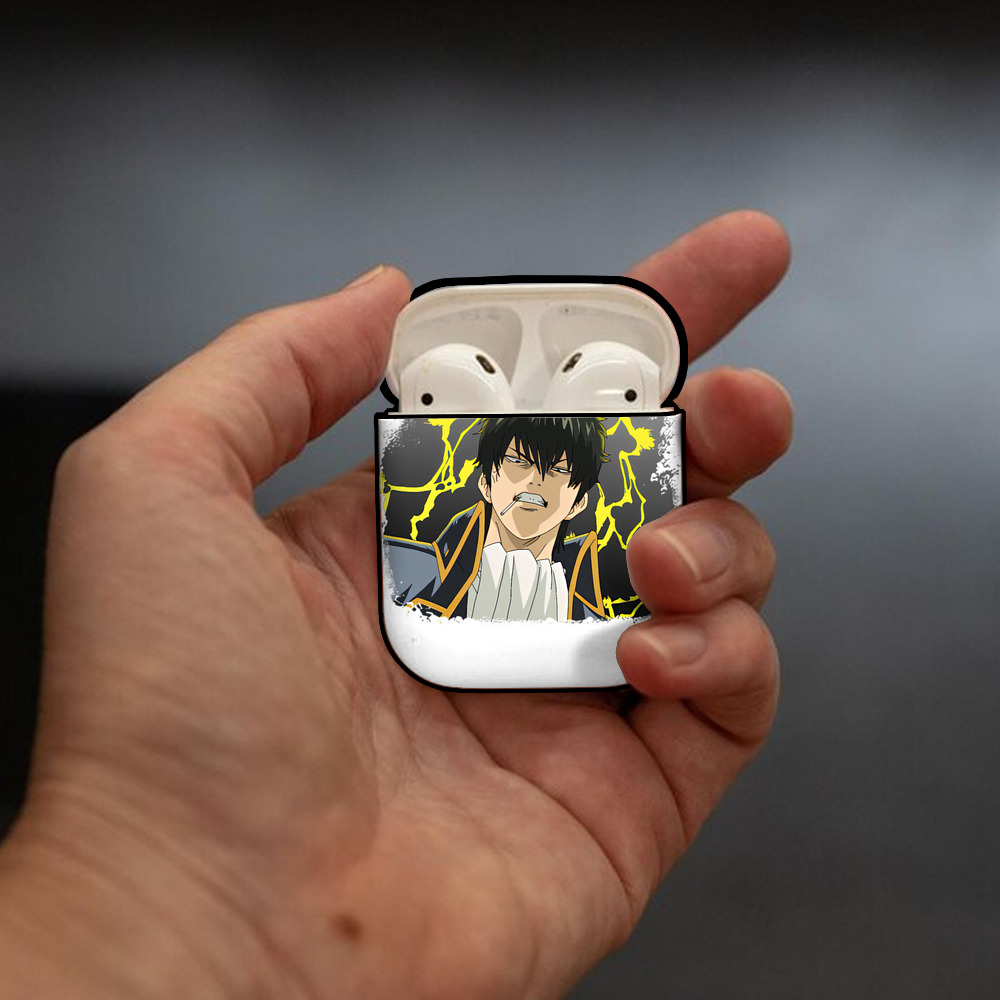 ぎんたま 坂田銀時（さかたぎんとき） 神楽 志村新八（しむら しんぱち） GINTAMA Sakata Gintoki Kagura Shimura Shinpachi AirPods 第2世代保護ケース ハードシェル ブラック 耐衝撃・防指紋・カラビナ付き