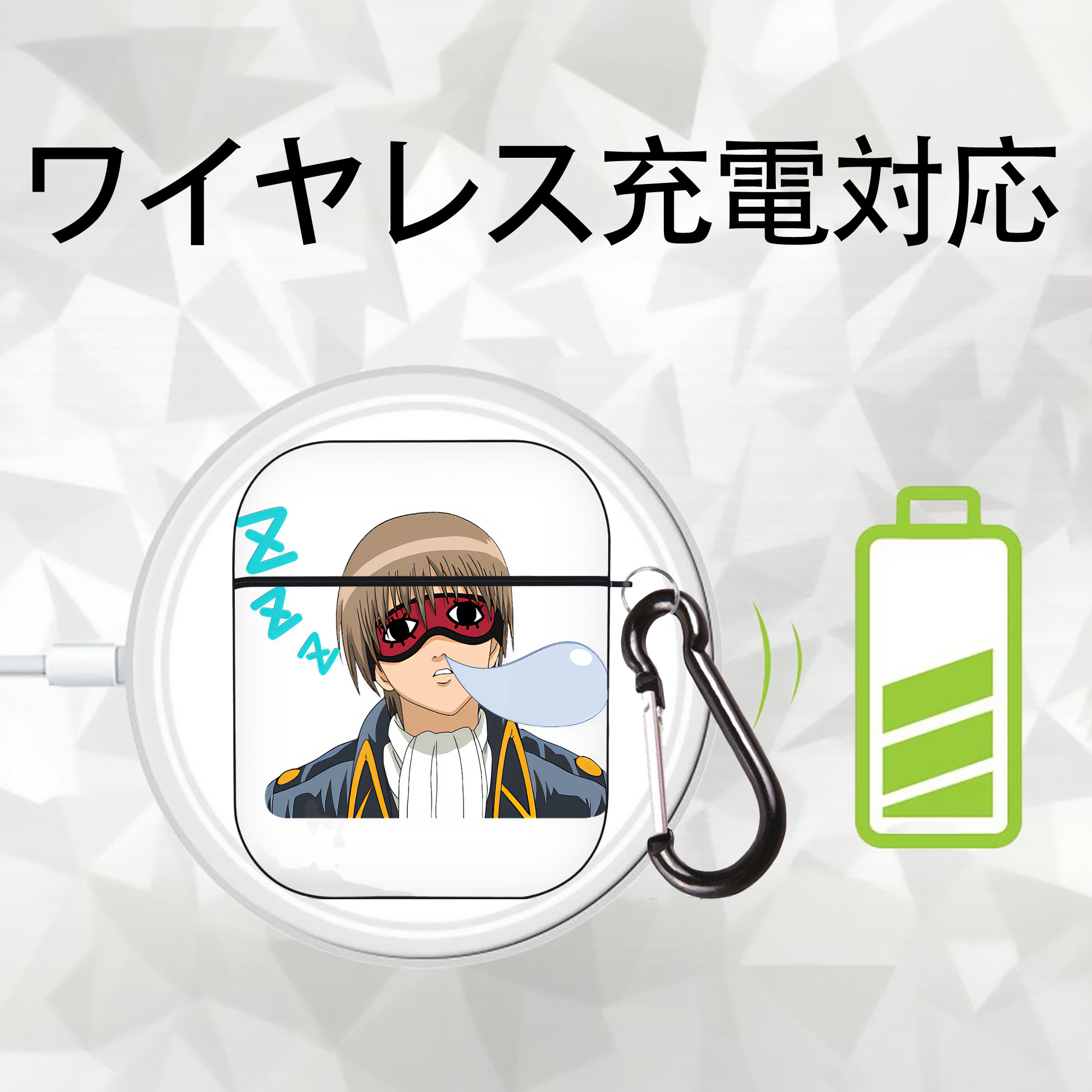 ぎんたま 坂田銀時（さかたぎんとき） 神楽 志村新八（しむら しんぱち） GINTAMA Sakata Gintoki Kagura Shimura Shinpachi AirPods 第2世代保護ケース ハードシェル ブラック 耐衝撃・防指紋・カラビナ付き