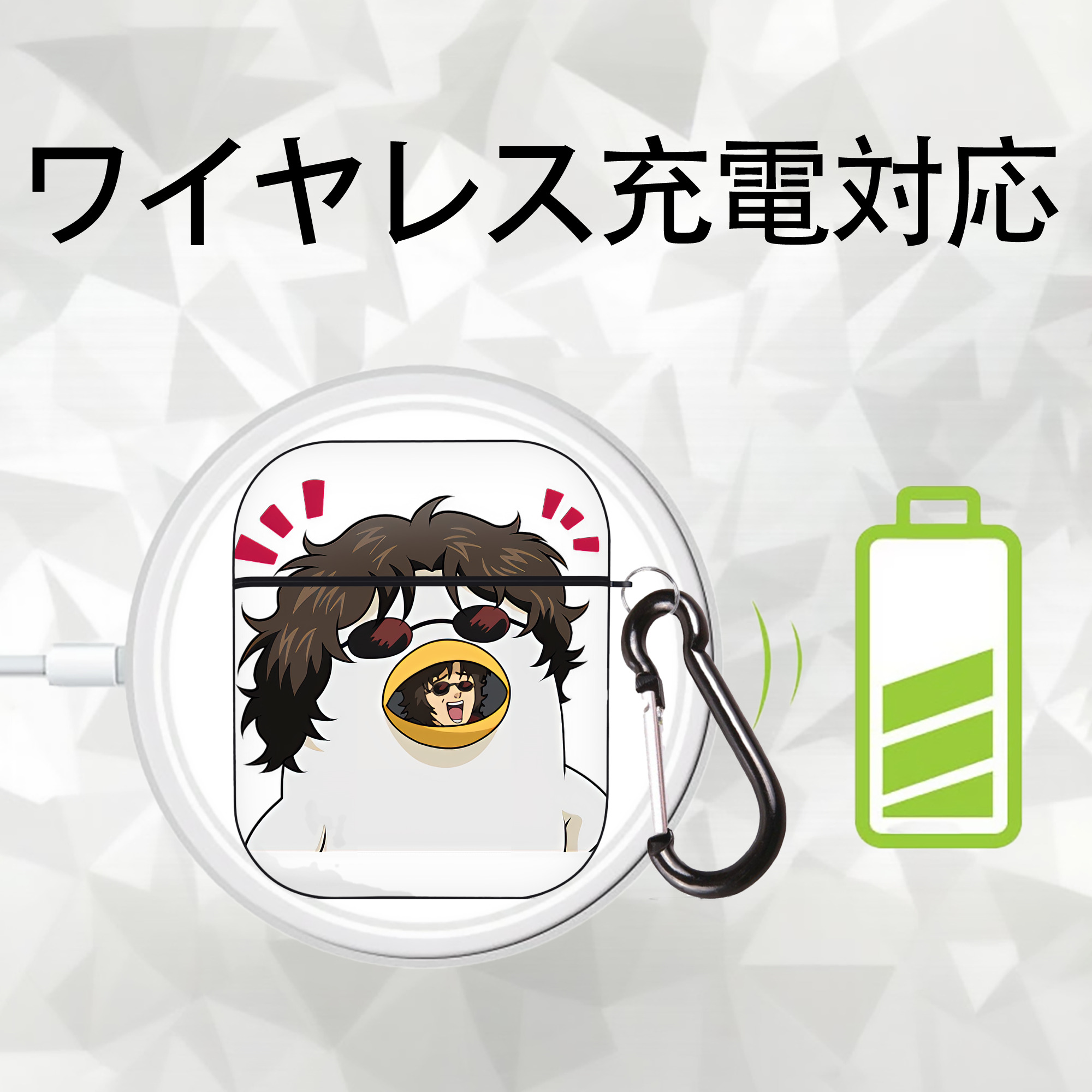 ぎんたま 坂田銀時（さかたぎんとき） 神楽 志村新八（しむら しんぱち） GINTAMA Sakata Gintoki Kagura Shimura Shinpachi AirPods 第2世代保護ケース ハードシェル ブラック 耐衝撃・防指紋・カラビナ付き