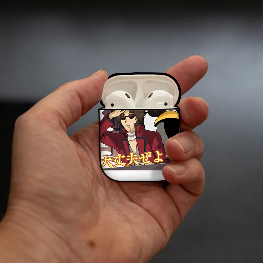 ぎんたま 坂田銀時（さかたぎんとき） 神楽 志村新八（しむら しんぱち） GINTAMA Sakata Gintoki Kagura Shimura Shinpachi AirPods 第2世代保護ケース ハードシェル ブラック 耐衝撃・防指紋・カラビナ付き