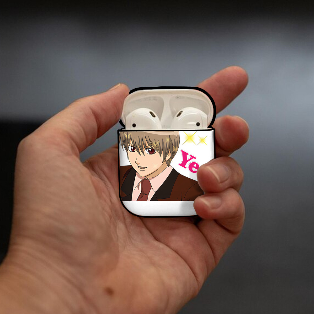 ぎんたま 坂田銀時（さかたぎんとき） 神楽 志村新八（しむら しんぱち） GINTAMA Sakata Gintoki Kagura Shimura Shinpachi AirPods 第2世代保護ケース ハードシェル ブラック 耐衝撃・防指紋・カラビナ付き