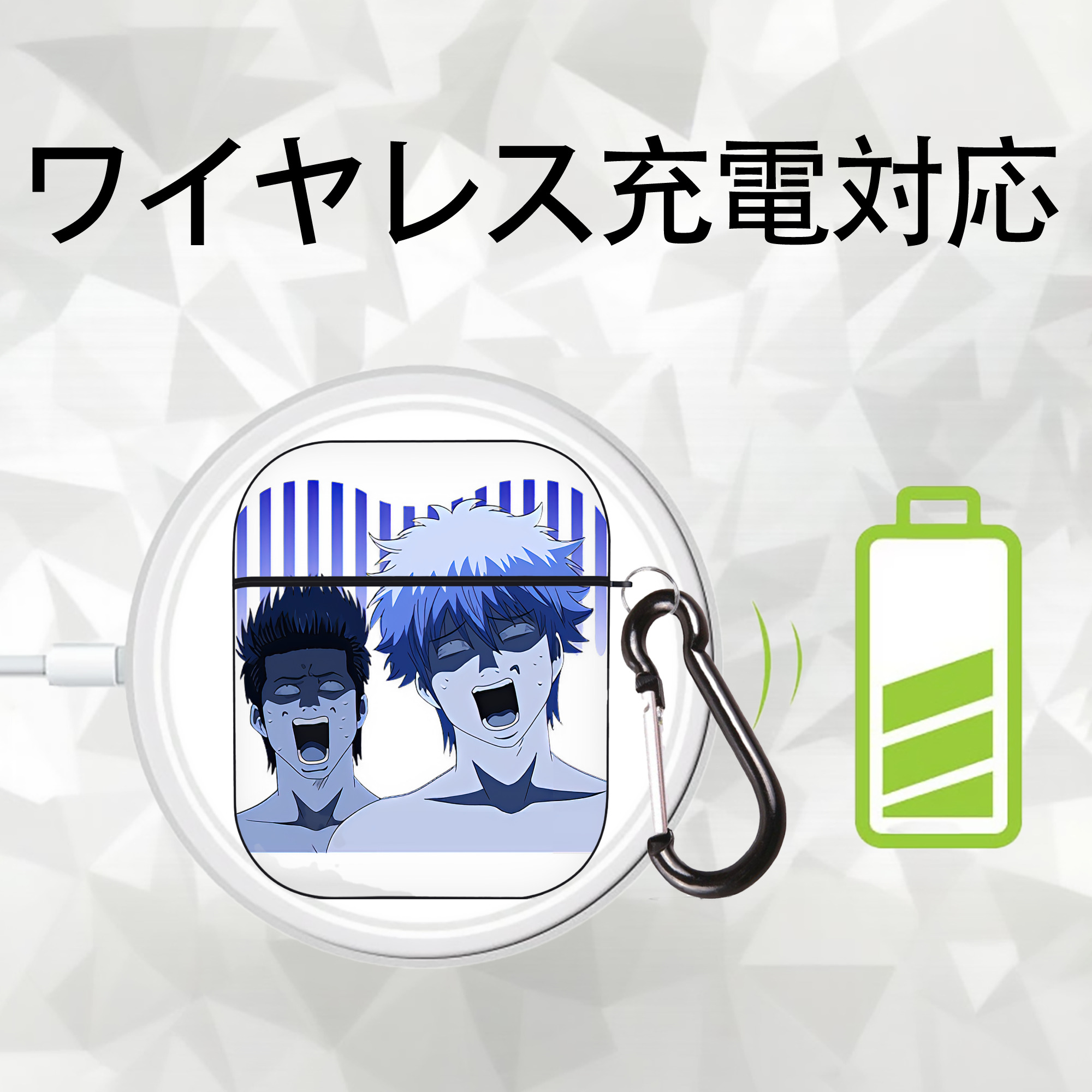 ぎんたま 坂田銀時（さかたぎんとき） 神楽 志村新八（しむら しんぱち） GINTAMA Sakata Gintoki Kagura Shimura Shinpachi AirPods 第2世代保護ケース ハードシェル ブラック 耐衝撃・防指紋・カラビナ付き