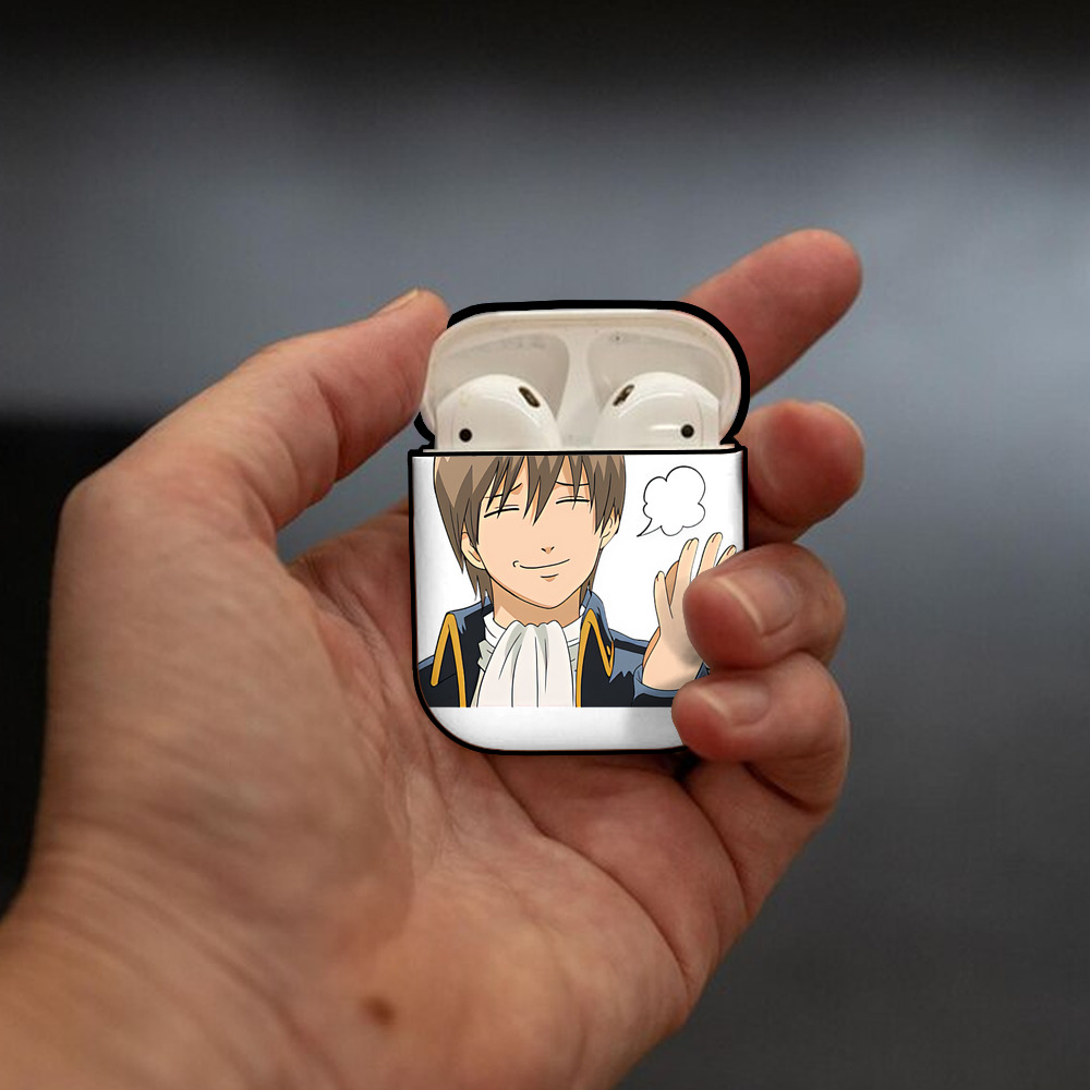 ぎんたま 坂田銀時（さかたぎんとき） 神楽 志村新八（しむら しんぱち） GINTAMA Sakata Gintoki Kagura Shimura Shinpachi AirPods 第2世代保護ケース ハードシェル ブラック 耐衝撃・防指紋・カラビナ付き