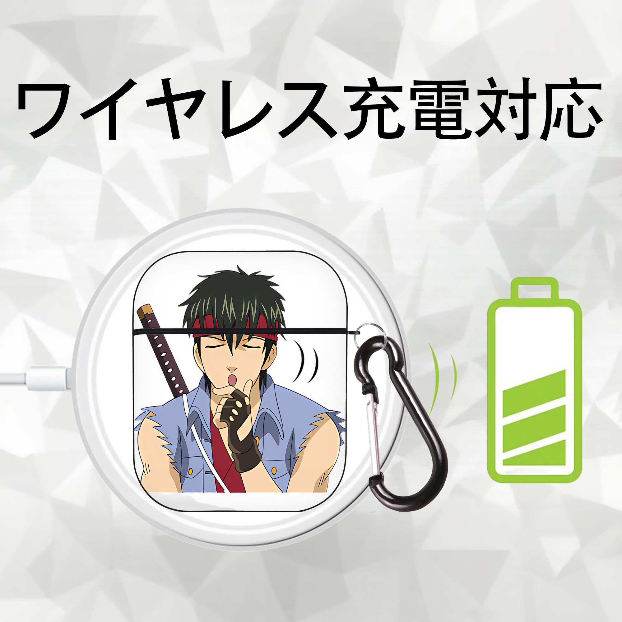 ぎんたま 坂田銀時（さかたぎんとき） 神楽 志村新八（しむら しんぱち） GINTAMA Sakata Gintoki Kagura Shimura Shinpachi AirPods 第2世代保護ケース ハードシェル ブラック 耐衝撃・防指紋・カラビナ付き
