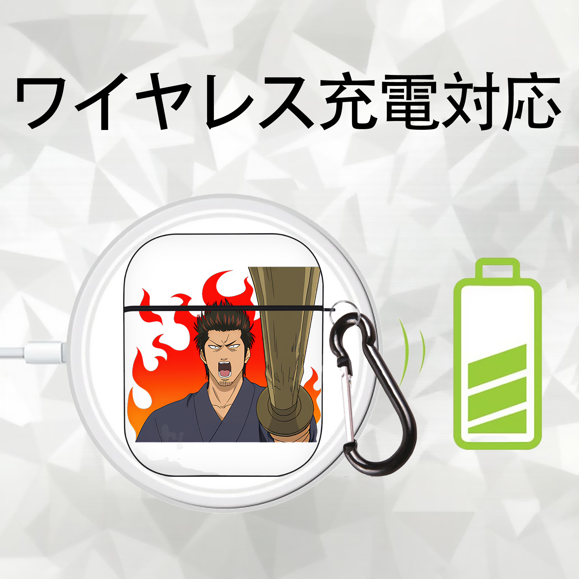 ぎんたま 坂田銀時（さかたぎんとき） 神楽 志村新八（しむら しんぱち） GINTAMA Sakata Gintoki Kagura Shimura Shinpachi AirPods 第2世代保護ケース ハードシェル ブラック 耐衝撃・防指紋・カラビナ付き