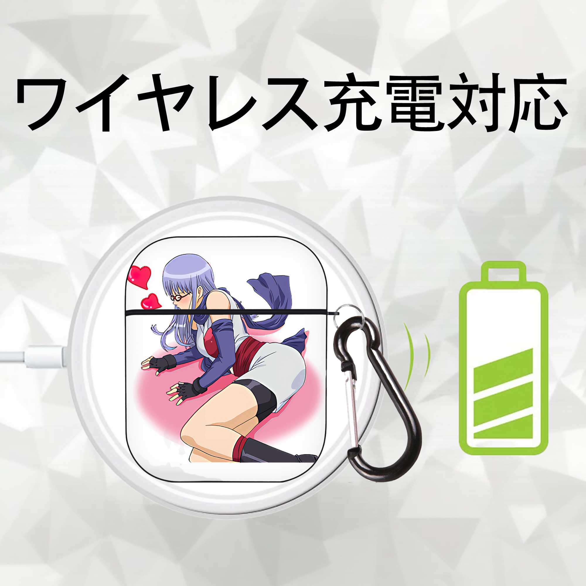 ぎんたま 坂田銀時（さかたぎんとき） 神楽 志村新八（しむら しんぱち） GINTAMA Sakata Gintoki Kagura Shimura Shinpachi AirPods 第2世代保護ケース ハードシェル ブラック 耐衝撃・防指紋・カラビナ付き