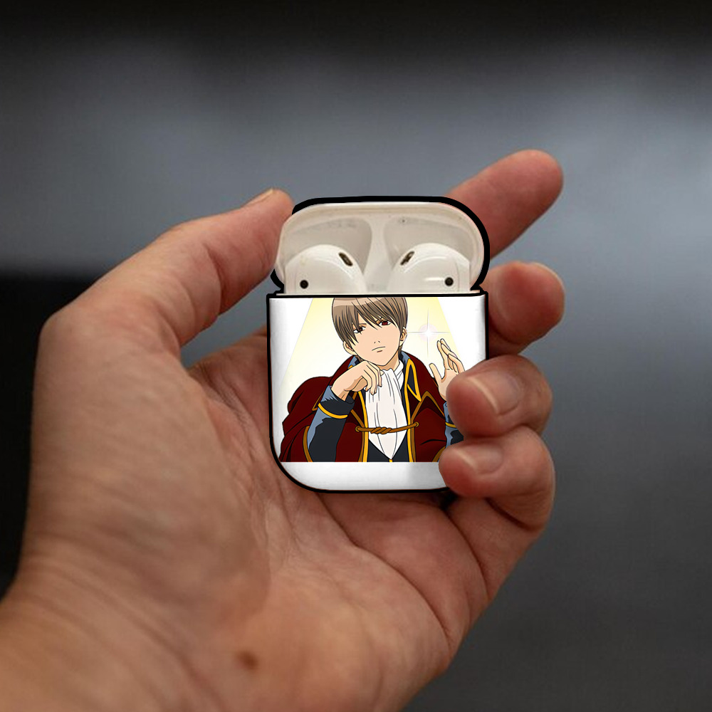 ぎんたま 坂田銀時（さかたぎんとき） 神楽 志村新八（しむら しんぱち） GINTAMA Sakata Gintoki Kagura Shimura Shinpachi AirPods 第2世代保護ケース ハードシェル ブラック 耐衝撃・防指紋・カラビナ付き