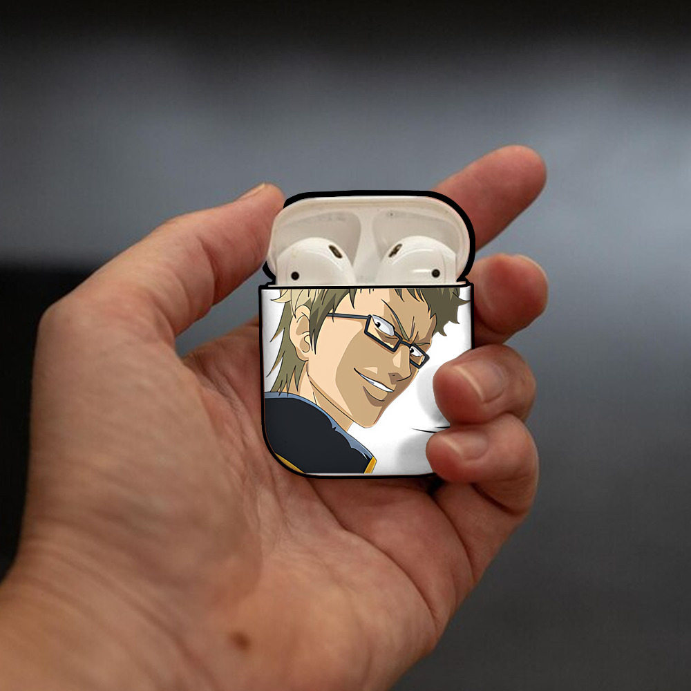ぎんたま 坂田銀時（さかたぎんとき） 神楽 志村新八（しむら しんぱち） GINTAMA Sakata Gintoki Kagura Shimura Shinpachi AirPods 第2世代保護ケース ハードシェル ブラック 耐衝撃・防指紋・カラビナ付き