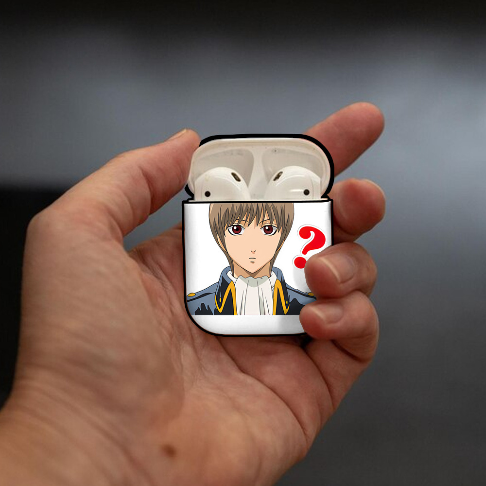 ぎんたま 坂田銀時（さかたぎんとき） 神楽 志村新八（しむら しんぱち） GINTAMA Sakata Gintoki Kagura Shimura Shinpachi AirPods 第2世代保護ケース ハードシェル ブラック 耐衝撃・防指紋・カラビナ付き