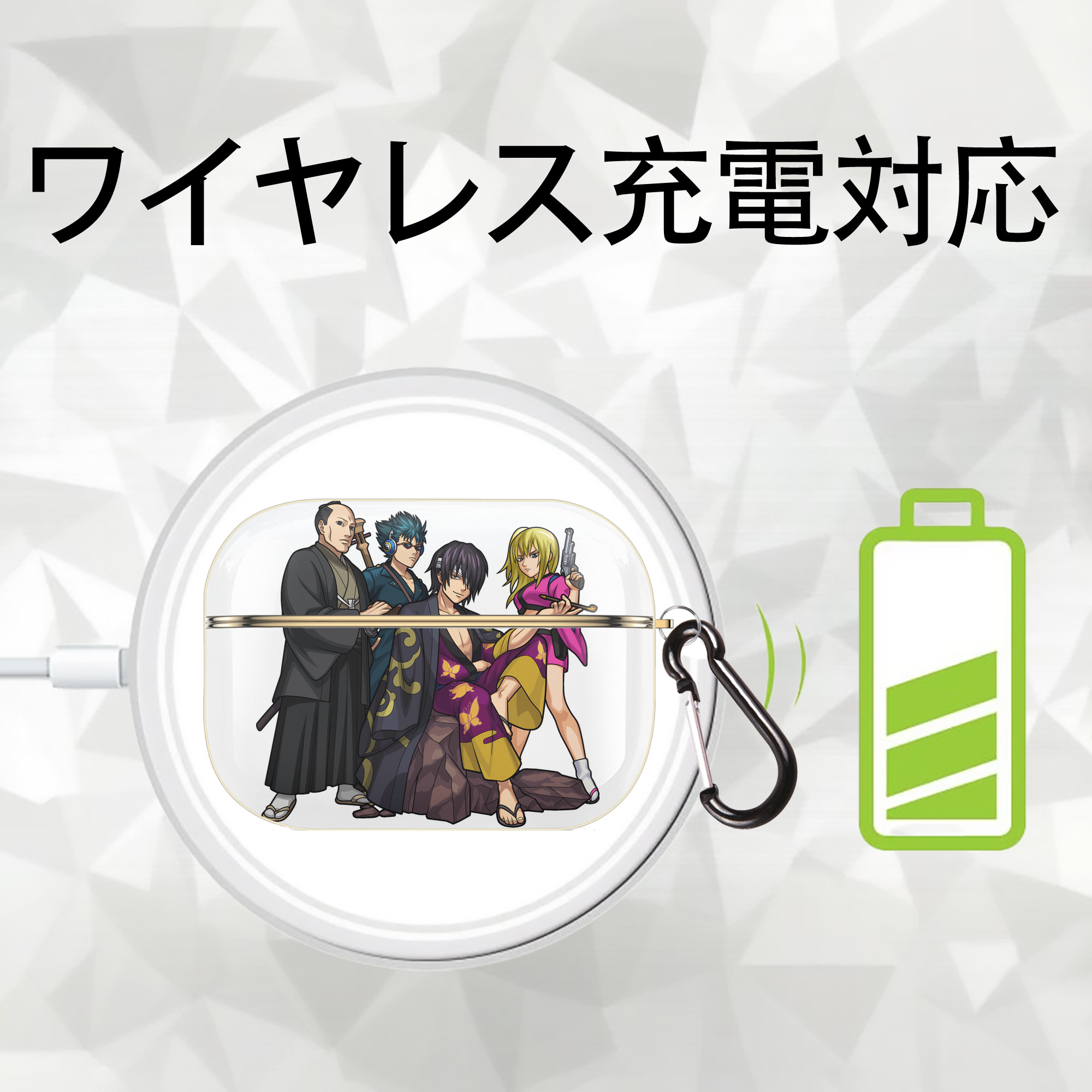 ぎんたま 坂田銀時（さかたぎんとき） 神楽 志村新八（しむら しんぱち） GINTAMA Sakata Gintoki Kagura Shimura Shinpachi 【AirPods Pro用】ハードシェル保護ケース｜耐衝撃・防指紋・カラビナ付き商品仕様